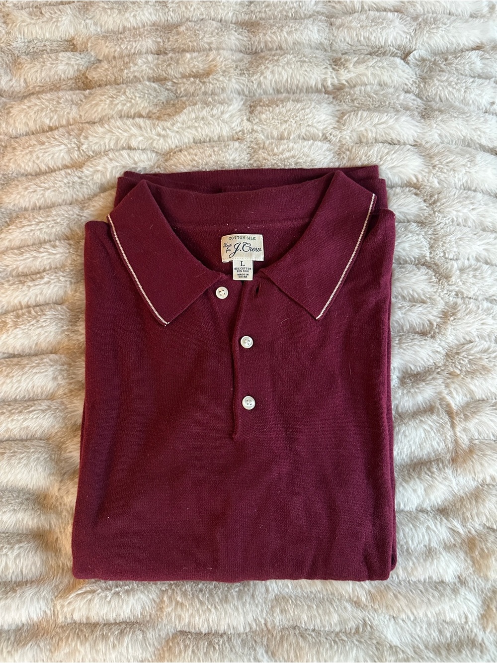 J. Crew Men's Maroon Polo Shirt - Classic Cotton Large